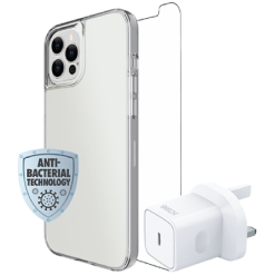 Skech Mega Value Bundle includes Phone Case, Screen Protector & Wall Charger Clear for Iphone 15 Pro Max